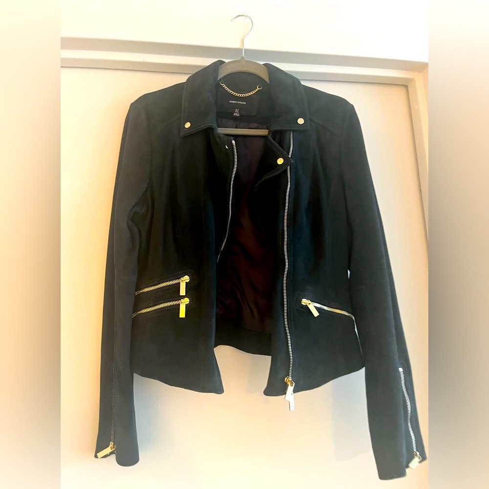 COOL Karen Millen suede biker jacket in deep petrol blue color 💙💚